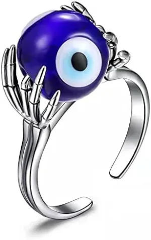 COLORFUL BLING Lucky Evil Eye Adjustable Spinner Fidget Stackable Ring Skull Claw Skeleton Anxiety for Women Men Protection Ojo Amulet Hamsa Jewelry