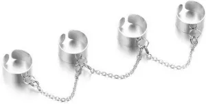 COLORFUL BLING Punk Chain Open Cuff Finger Rings Set Adjustable Hip Hop Belt Cross Stackable Statement Knuckle Ring Link Multiple Gothic for Women Men Party Jewelry