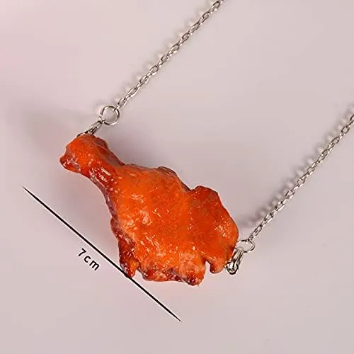 COLORFUL BLING Simulation Fried Chicken Pendant Necklace Lovely Funny handmade Imitation Food Chicken Legs Wings Necklace Keychain Resin Creative Barbecue Necklace for Women Party Jewelry