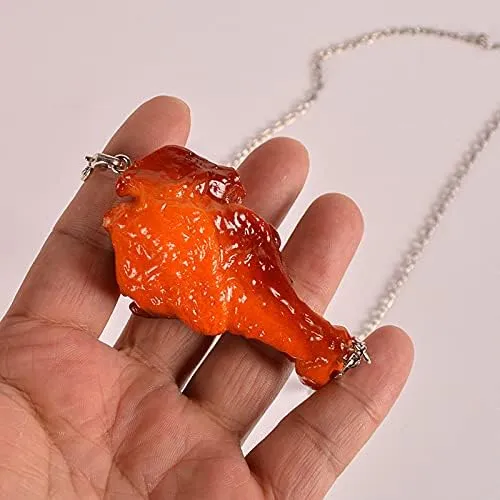 COLORFUL BLING Simulation Fried Chicken Pendant Necklace Lovely Funny handmade Imitation Food Chicken Legs Wings Necklace Keychain Resin Creative Barbecue Necklace for Women Party Jewelry