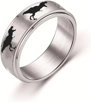 COLORFUL BLING Stainless Steel Cool Punk Dinosaurs Ring Tyrannosaurus Anti Anxiety Ring for Women Men Stress Relief Rotatable Finger Jewelry