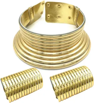 COLORFUL BLING Tribal African National Choker Necklace Snap Leather Chunky Large Punk Gothic Collar Flamboyant Earrings Bracelet Jewelry Set for Women Costume Accessories