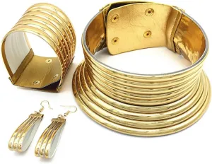 COLORFUL BLING Tribal African National Choker Necklace Snap Leather Chunky Large Punk Gothic Collar Flamboyant Earrings Bracelet Jewelry Set for Women Costume Accessories