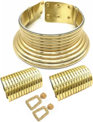 COLORFUL BLING Tribal African National Choker Necklace Snap Leather Chunky Large Punk Gothic Collar Flamboyant Earrings Bracelet Jewelry Set for Women Costume Accessories