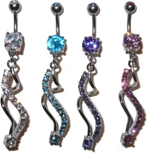 Colorful Spiral Dangle Belly Navel Rings - 14 Gauge, 3/8" - Set of All 4 Colors (one of Each Color)