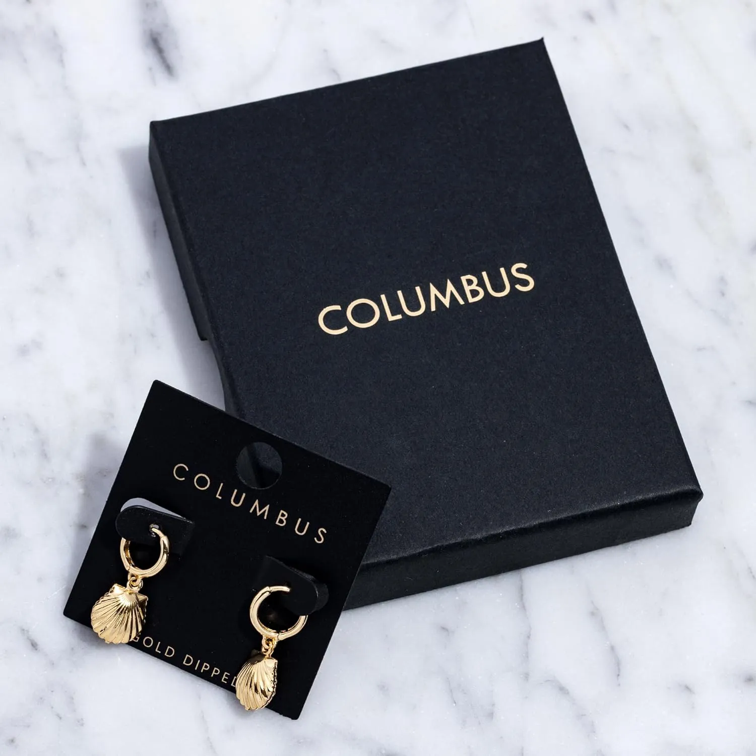 Columbus 14K Gold Plated Shell Stud Earrings - Cute Statement Seashell Post Studs - Gift Ideas for Women for Her
