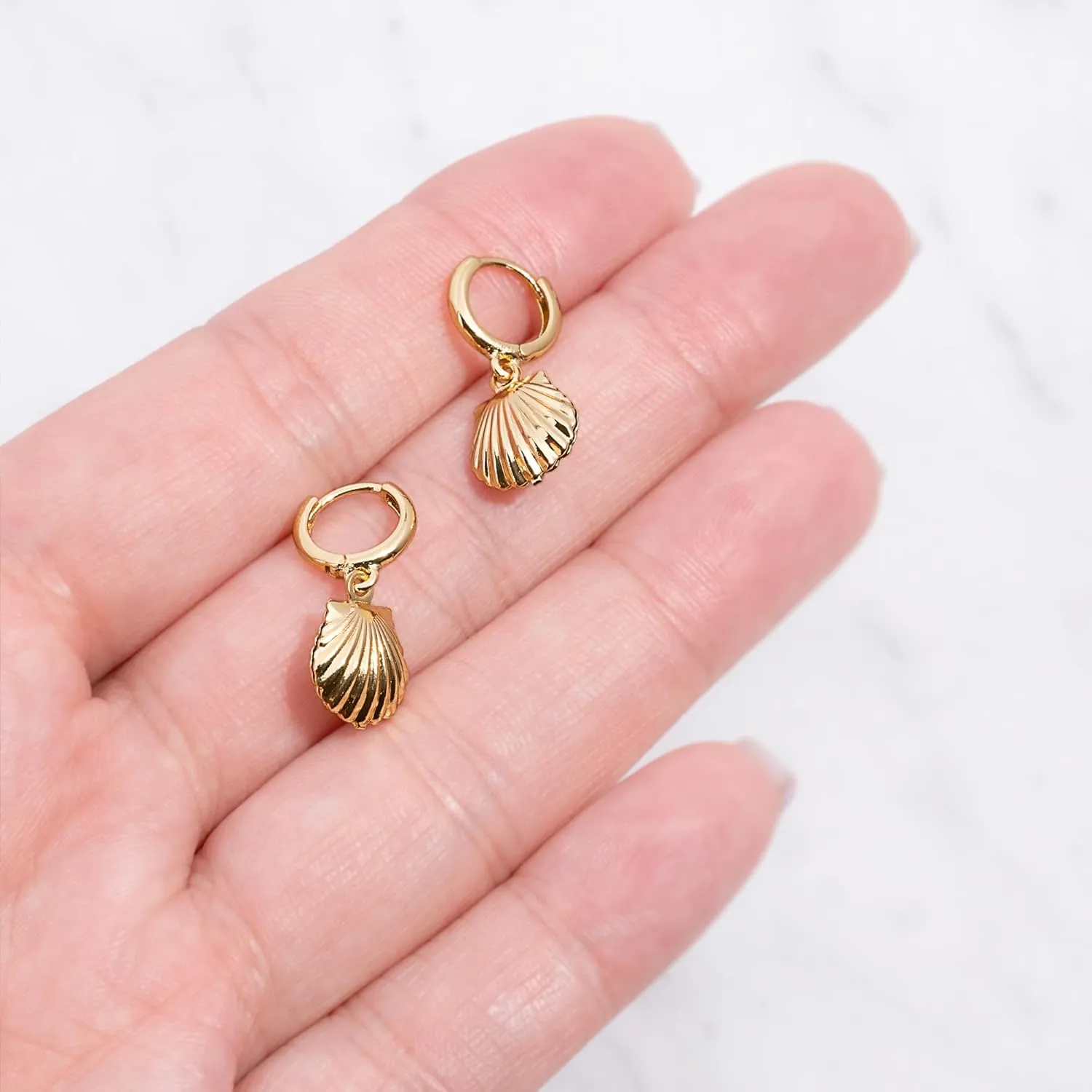 Columbus 14K Gold Plated Shell Stud Earrings - Cute Statement Seashell Post Studs - Gift Ideas for Women for Her
