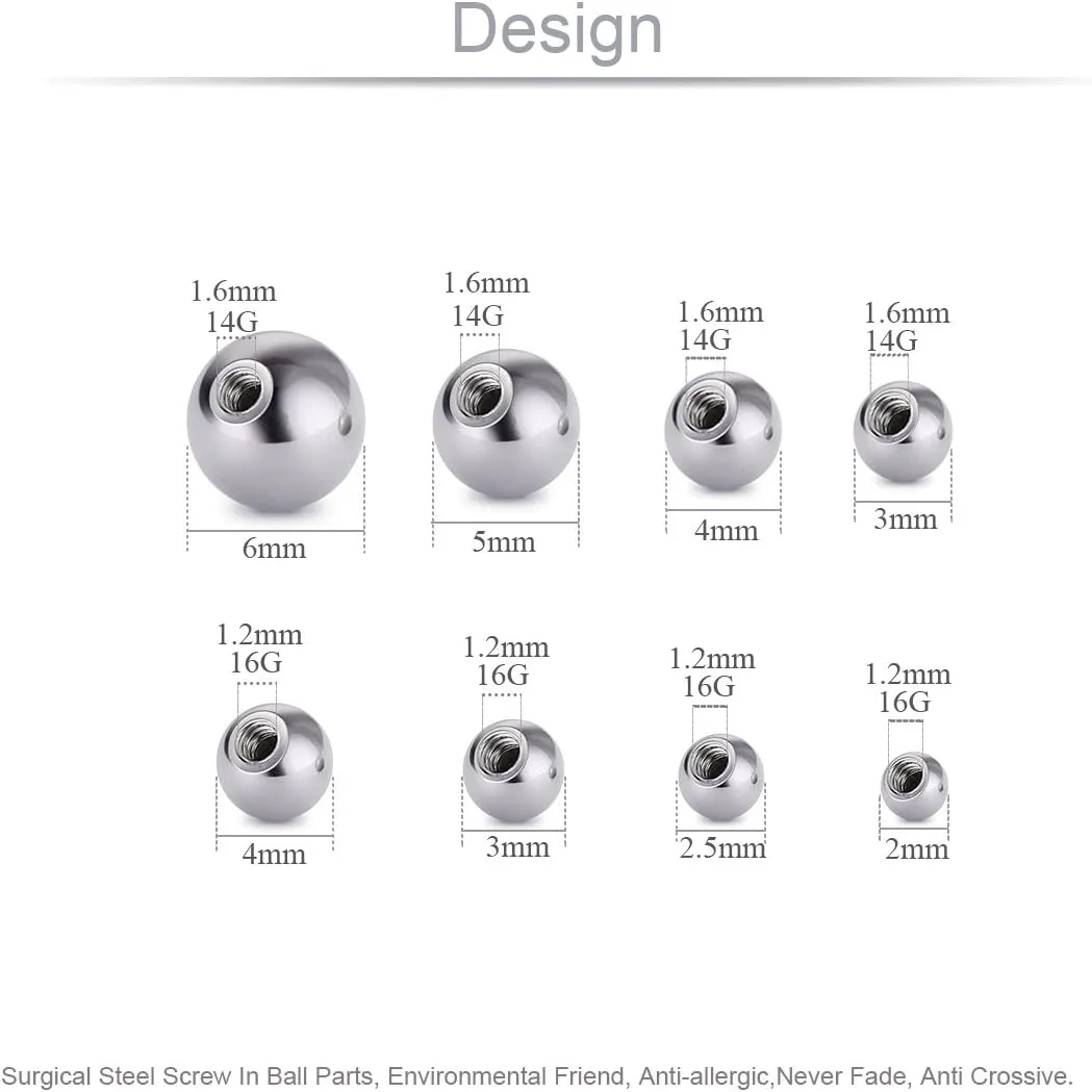 COTTVOTT Threaded 316L Steel Replacement Balls Piercing Parts for Body Jewelry 14G 16G Barbell