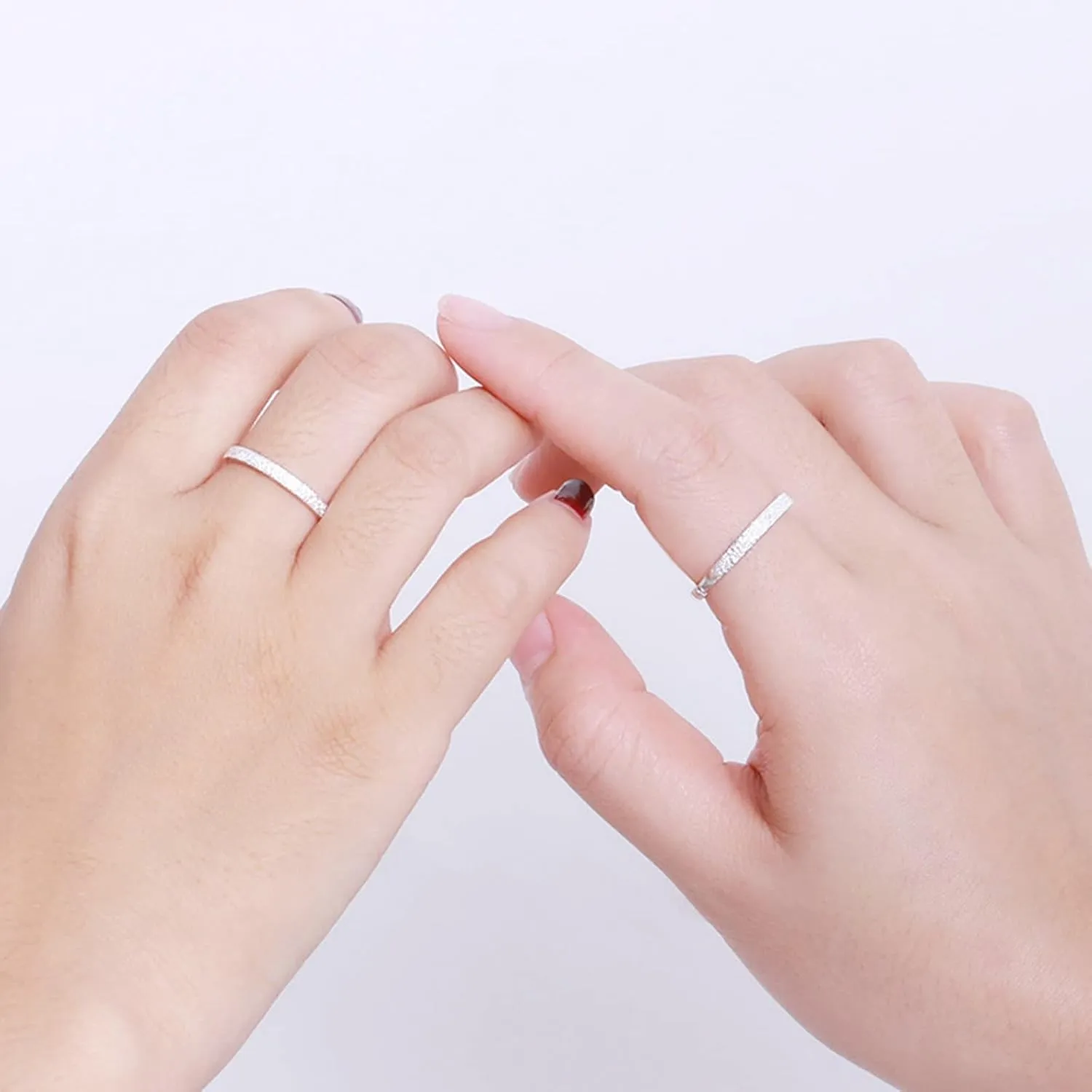 Couple Rings for Him and Her, Sterling Silver Rings Set Rock Texture Pattern Birthday Gift Ring