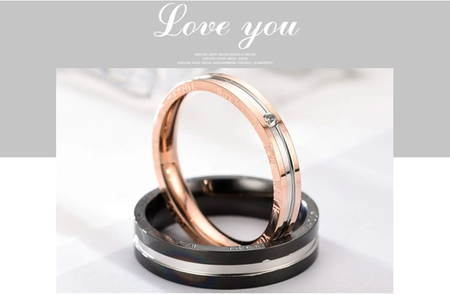 Couple Rings Set, Matching Rings for Best Friends Aesthetic Stainless Steel The World Looks Wonderful When I Am with You Black Rose Gold Jewelry Rings Gifts Size 6-12