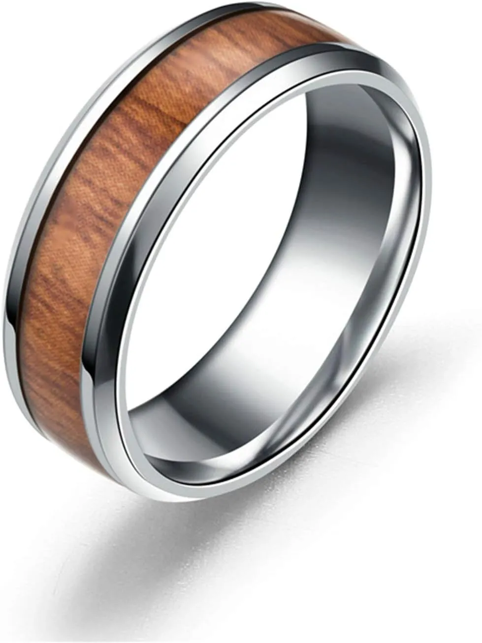 Couples Anniversary Rings, Matching Wedding Ring Stainless Steel Wood Pattern Silver&Black Rings Valentine's Jewelry Size 6-12