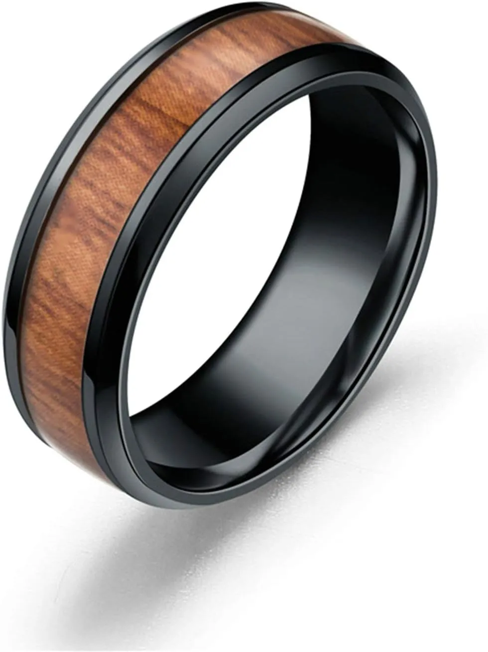 Couples Anniversary Rings, Matching Wedding Ring Stainless Steel Wood Pattern Silver&Black Rings Valentine's Jewelry Size 6-12