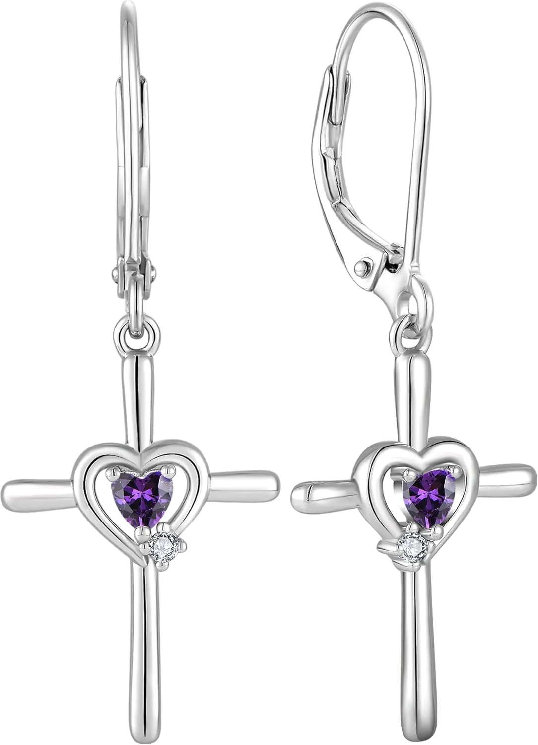 Cross Earrings Sterling Silver Opal Crucifix Dangle Drop Earrings Heart Birthstone Religious Jewelry for Women