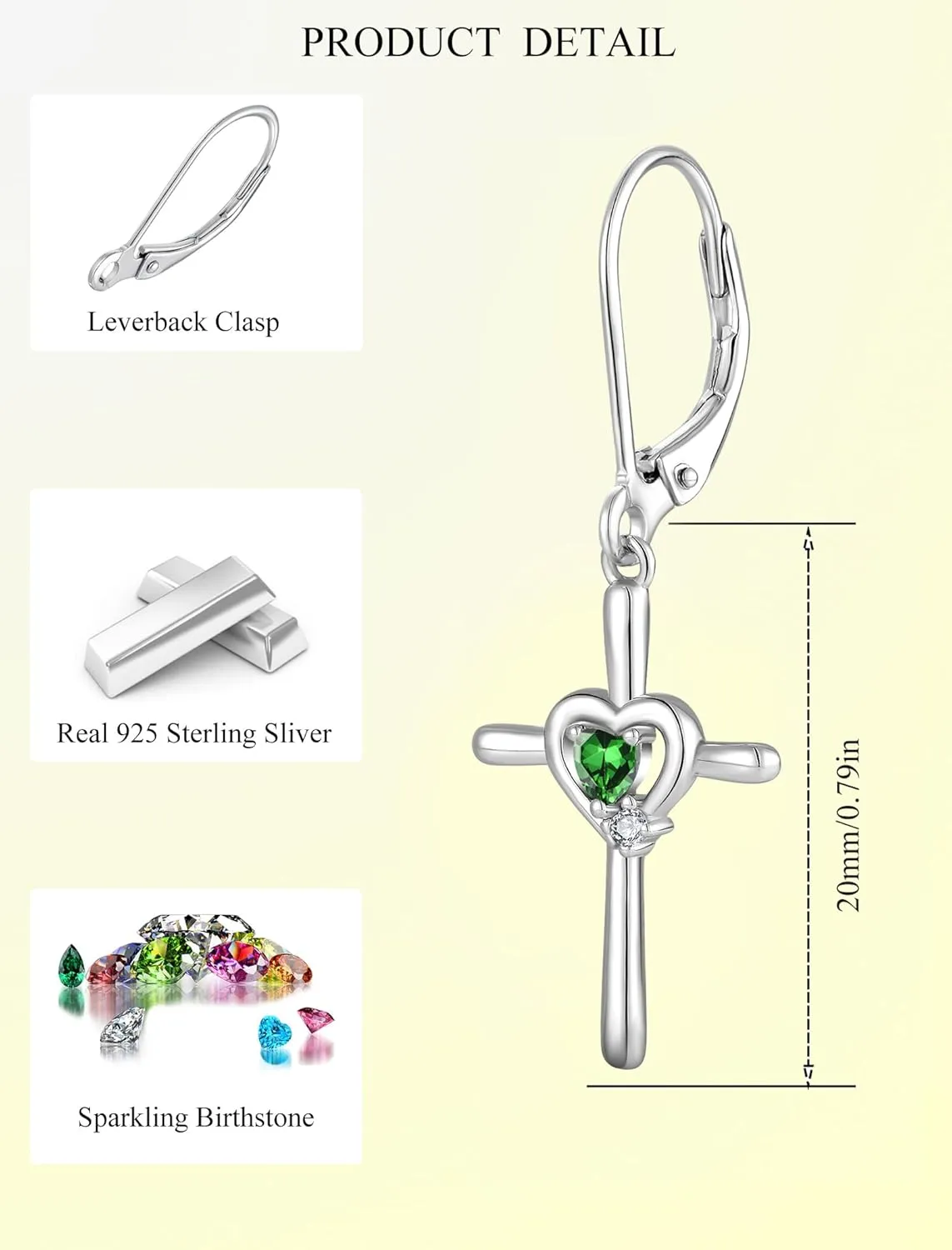 Cross Earrings Sterling Silver Opal Crucifix Dangle Drop Earrings Heart Birthstone Religious Jewelry for Women