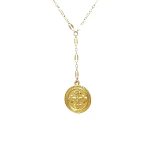 Cross Medallion Lariat Gold Necklace Coin Pendant