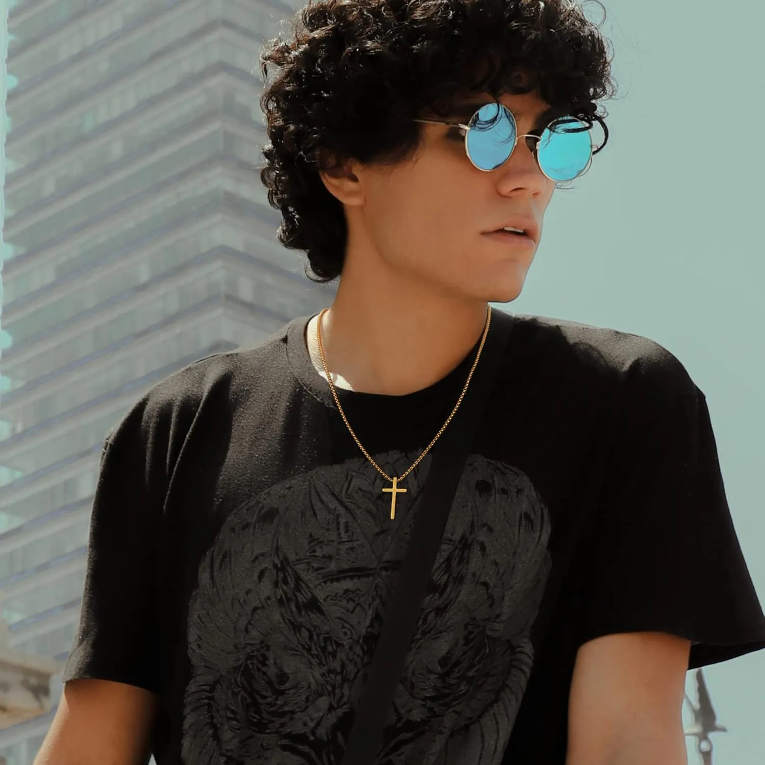 Cross Necklace for Men, Gold Silver Black Stainless Steel Mens Cross Necklaces Layered Rope Chain Box Chain Cross Pendant Necklace for Men Cross Chain Necklace for Men 16-24 Inch