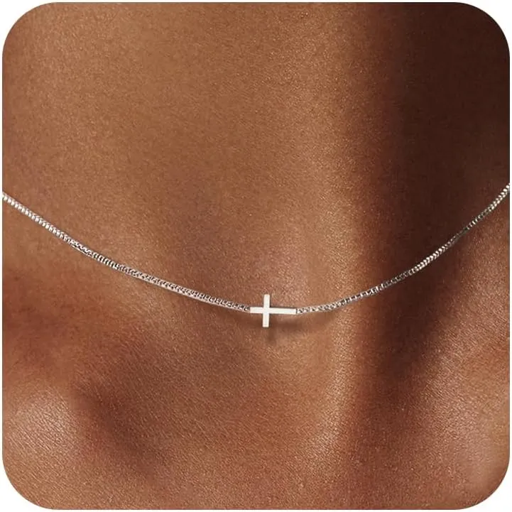 Cross Necklace for Women Dainty 14K Gold Silver Plated Small Cross Pendant Choker Simple Cute Cross Gold Necklace for Women Trendy Faith Jewelry Gift