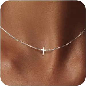 Cross Necklace for Women Dainty 14K Gold Silver Plated Small Cross Pendant Choker Simple Cute Cross Gold Necklace for Women Trendy Faith Jewelry Gift