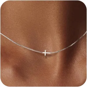 Cross Necklace for Women Dainty 14K Gold Silver Plated Small Cross Pendant Choker Simple Cute Cross Gold Necklace for Women Trendy Faith Jewelry Gift