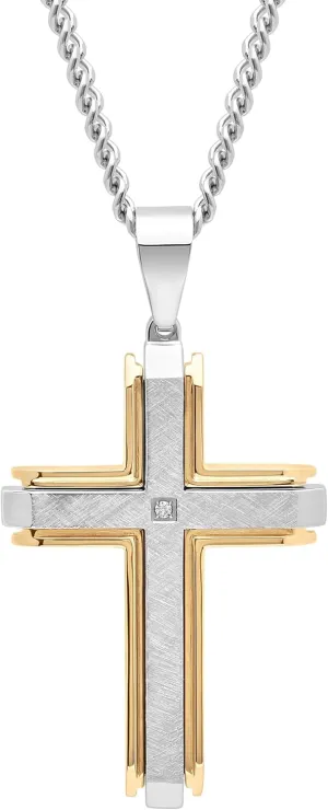 Cross Pendant Necklace for Men 24" Stainless Steel Religious Jewelry Choice of Colors