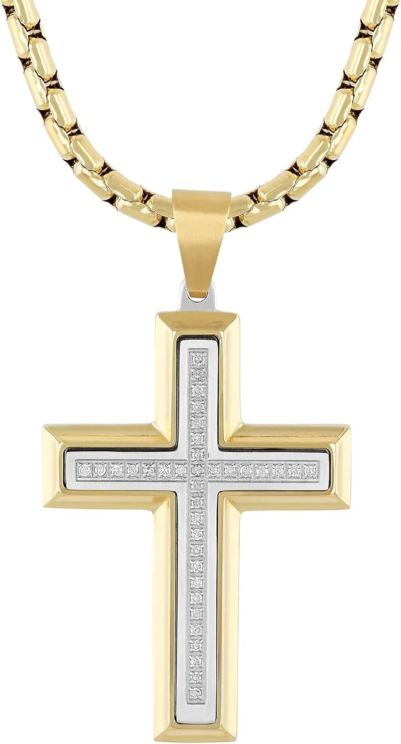 Cross Pendant Necklace for Men 24" Stainless Steel Religious Jewelry Choice of Colors