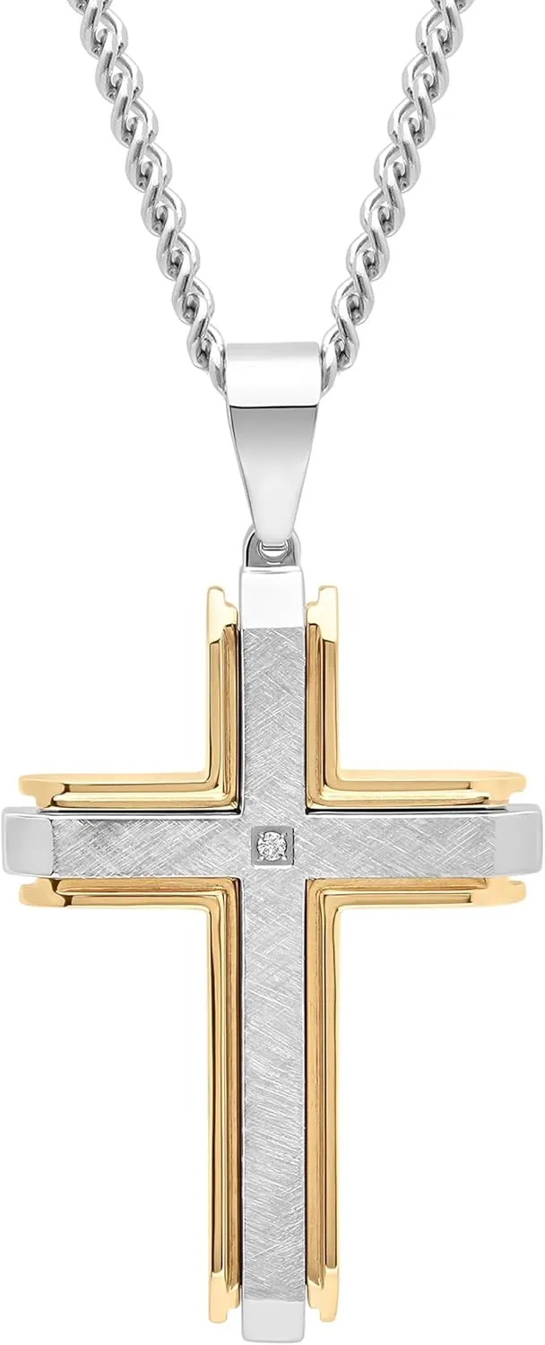 Cross Pendant Necklace for Men 24" Stainless Steel Religious Jewelry Choice of Colors