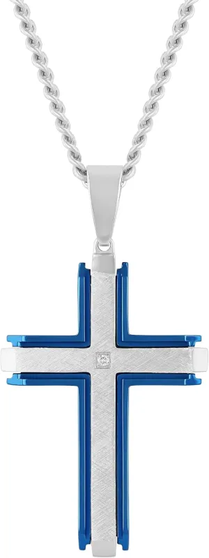 Cross Pendant Necklace for Men 24" Stainless Steel Religious Jewelry Choice of Colors