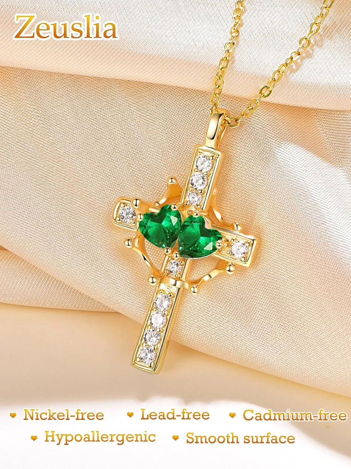 Crown Cross Necklace for Women Crown Cross Pendant Double Birthstones Jewelry Anniversary Wedding Birthday Gifts for Women