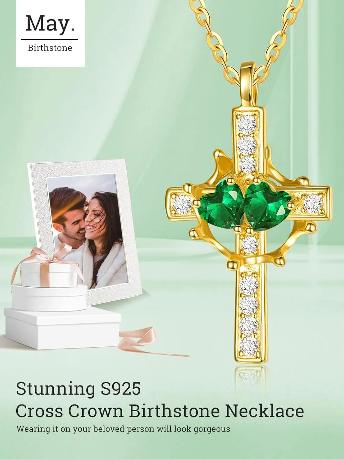 Crown Cross Necklace for Women Crown Cross Pendant Double Birthstones Jewelry Anniversary Wedding Birthday Gifts for Women