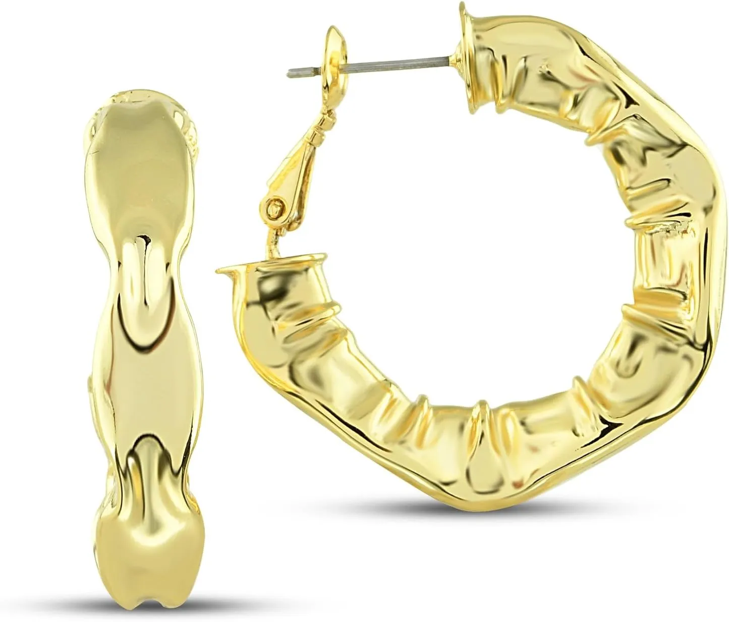 Crunched Tube Earrings 30 mm - 14K Gold Plated Large Hoop Earrings, Big Earrings, Chunky Huggies for Women, Large Circle Earrings, Tarnish-free Tube Hoops