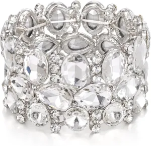 Crysdue Art Deco Teardrop Oval Crystal Cluster Elastic Stretch Bracelet Rhinestone Wrist Jewelry for Women Prom Party Wedding
