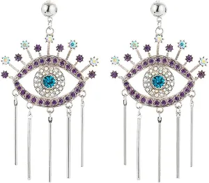 Crystal Evil Eyes Statement Drop Earrings Exaggerated Personality Punk Rhinestone Eye Tassel Dangle Earrings for Women Fashion Perfect Jewelry Party Prom