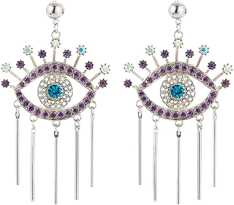 Crystal Evil Eyes Statement Drop Earrings Exaggerated Personality Punk Rhinestone Eye Tassel Dangle Earrings for Women Fashion Perfect Jewelry Party Prom