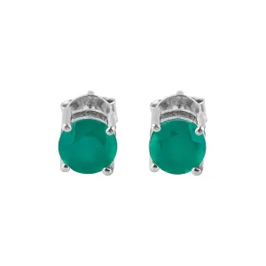 CRYSTALIS 6mm Green Onyx Round Stud Earring Set Jewelry for Women, Minimalist Jewelry, 4-Prong Setting, Brilliant-Cut, Natural Gemstone, Chakra Healing Crystal Jewelry, 925 Sterling Silver