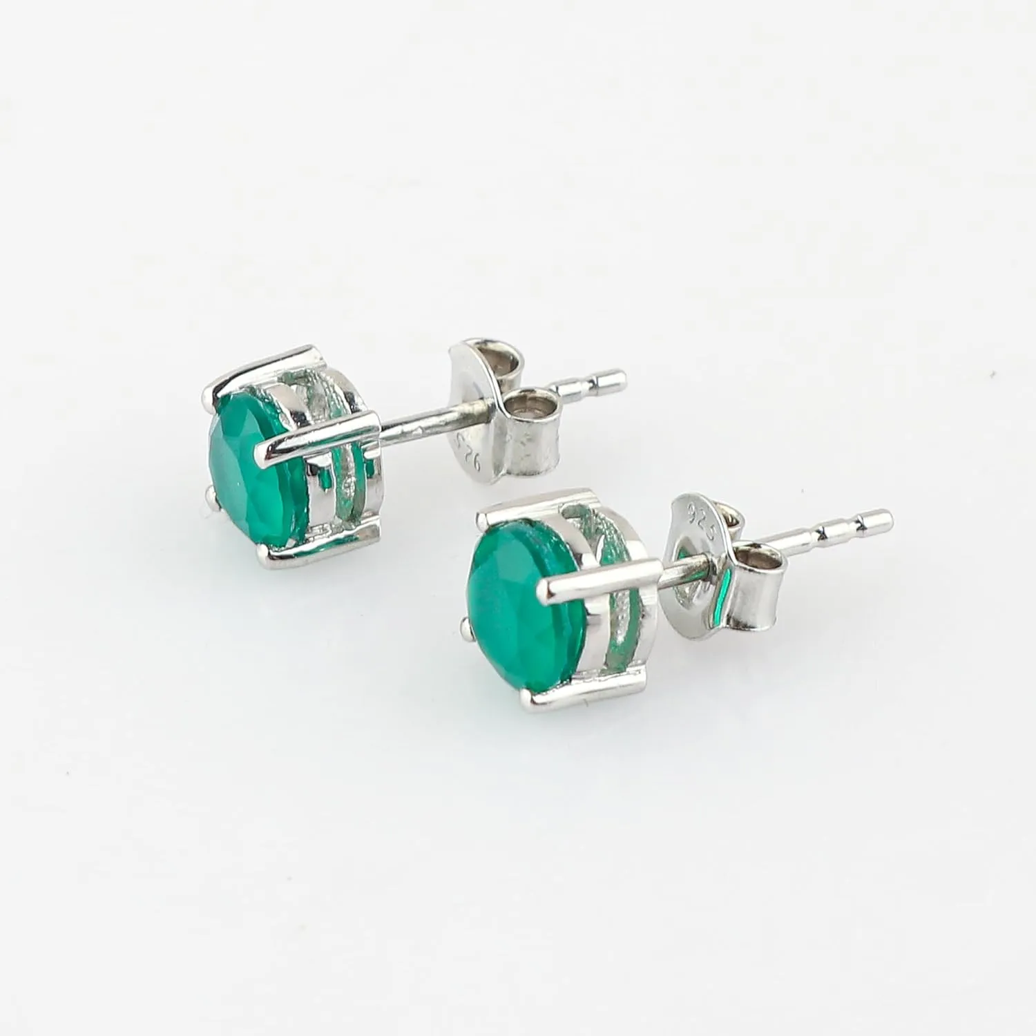 CRYSTALIS 6mm Green Onyx Round Stud Earring Set Jewelry for Women, Minimalist Jewelry, 4-Prong Setting, Brilliant-Cut, Natural Gemstone, Chakra Healing Crystal Jewelry, 925 Sterling Silver