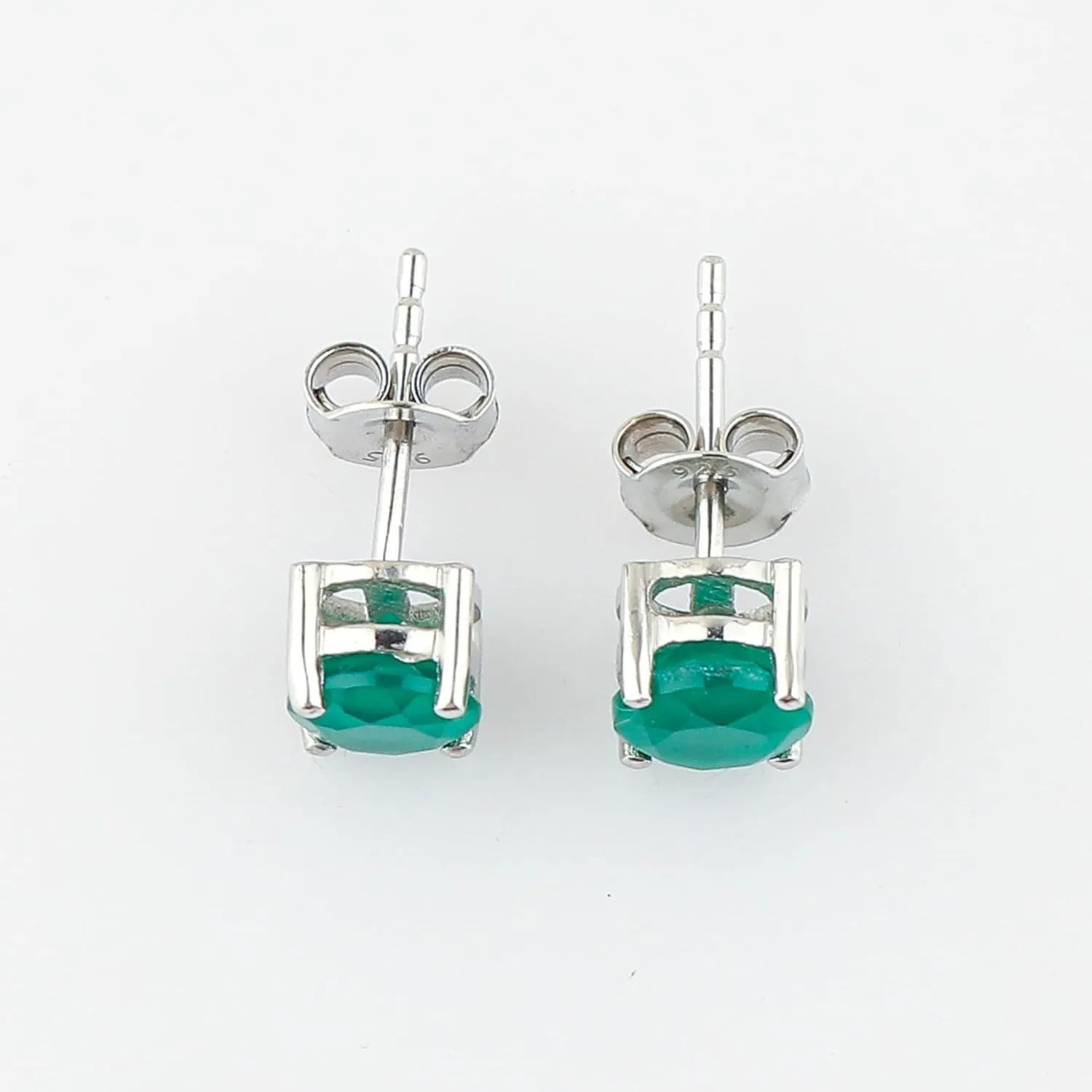 CRYSTALIS 6mm Green Onyx Round Stud Earring Set Jewelry for Women, Minimalist Jewelry, 4-Prong Setting, Brilliant-Cut, Natural Gemstone, Chakra Healing Crystal Jewelry, 925 Sterling Silver