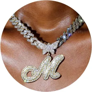 Cuban Link Chain for Women Cursive Silver Initial 14MM Diamond Prong Cuban Chain Hip Hop Iced Out Chain Necklace Butterfly Initial Letter Name Necklaces for Women