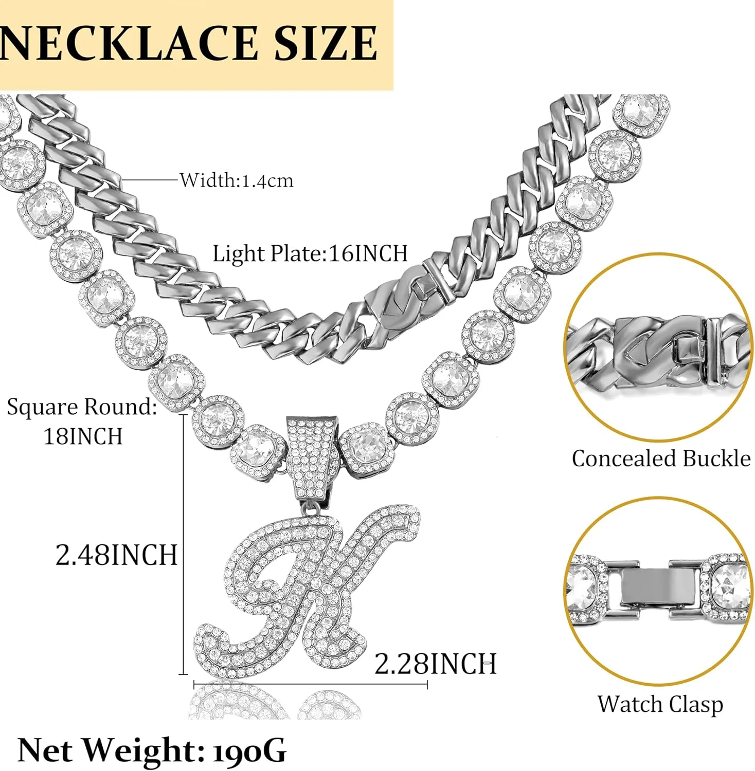 Cuban Link Chain for Women - Silver Initial Necklace, 14mm Cursive Chain for Hip Hop Jewelry
