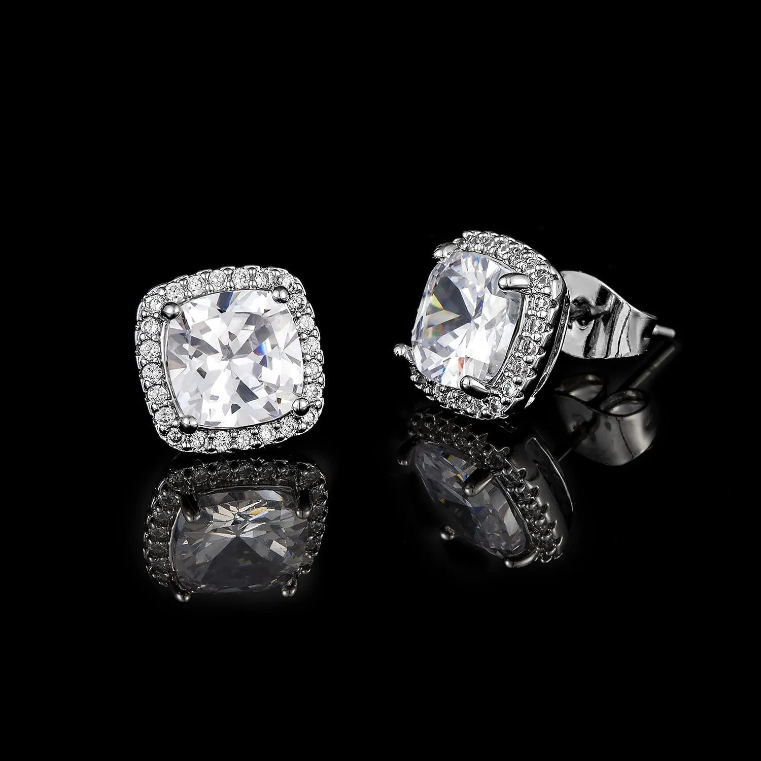 Cubic Zirconia Earrings Studs, CZ Stud Earrings YOMELA White Gold 10MM Square Round Teardrop Heart Halo Stud Earrings Hypoallergenic for Women