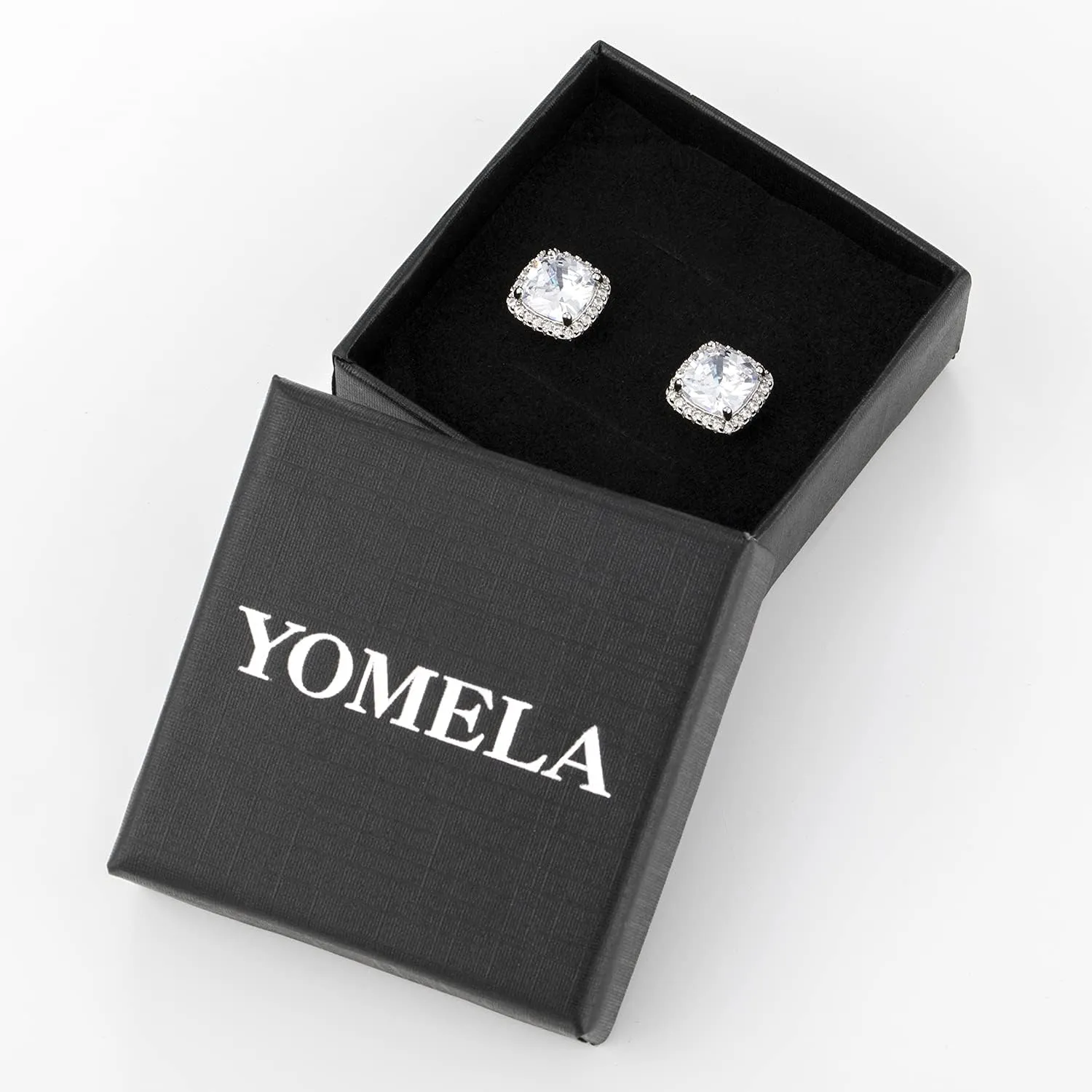 Cubic Zirconia Earrings Studs, CZ Stud Earrings YOMELA White Gold 10MM Square Round Teardrop Heart Halo Stud Earrings Hypoallergenic for Women
