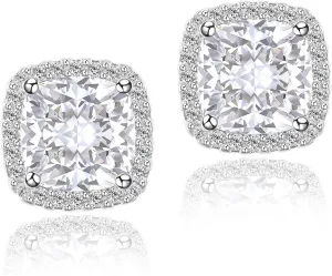 Cubic Zirconia Earrings Studs, CZ Stud Earrings YOMELA White Gold 10MM Square Round Teardrop Heart Halo Stud Earrings Hypoallergenic for Women