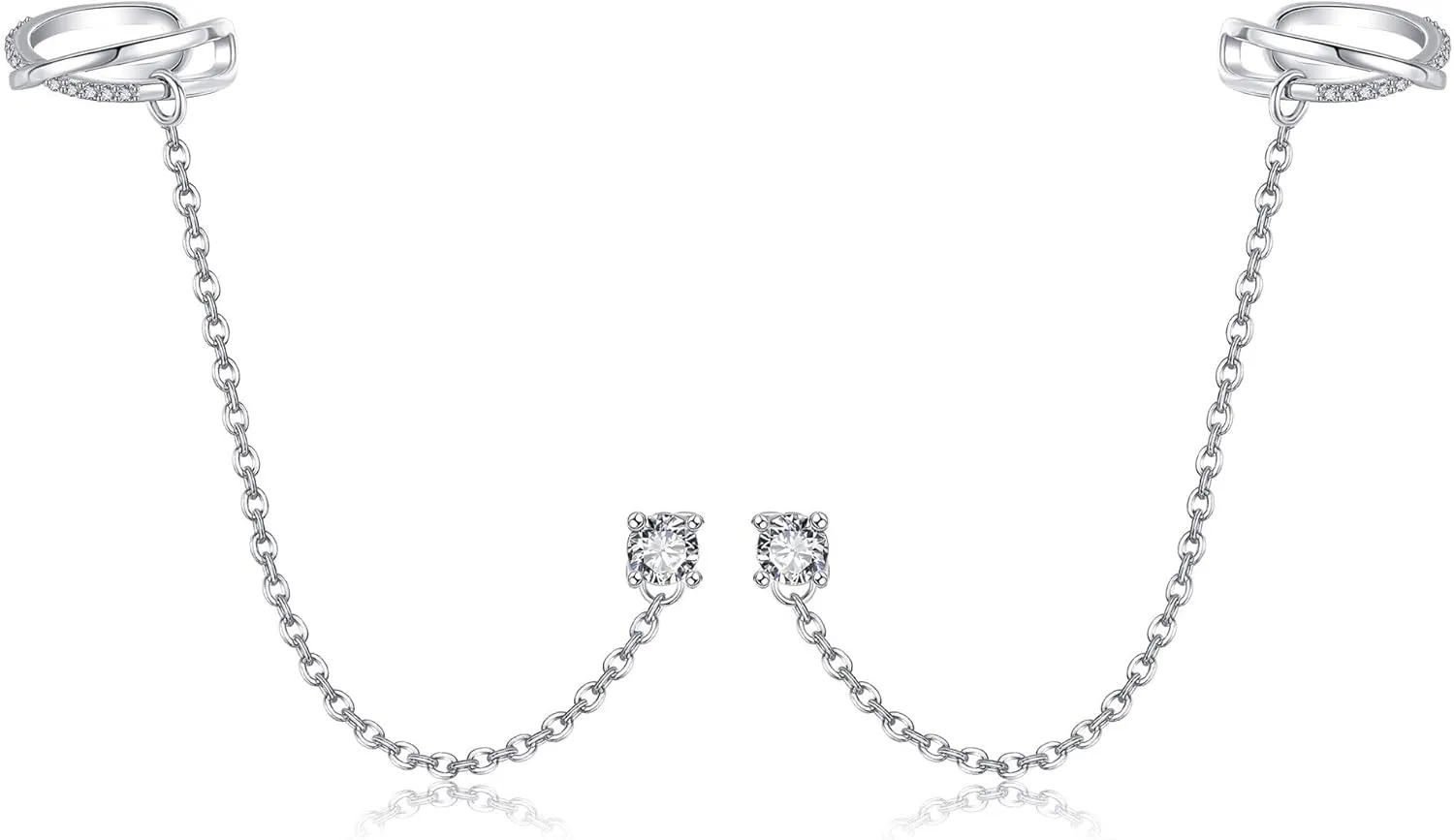 Cuff Chain Earrings Sterling Silver Piercing Cartilage Earrings With Chain and Ear Cuff