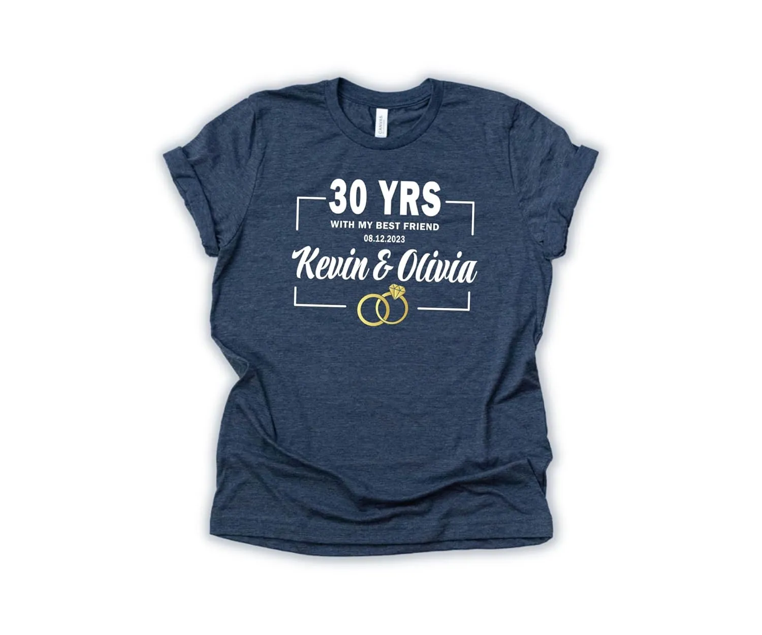 Custom Anniversary T Shirts, Matching Anniversary Shirts For Couple, Personalized Anniversary T-Shirts, Personalized 30th Anniversary Gift, Couple Shirts With Graphic Wedding Rings (Unisex Crewneck)