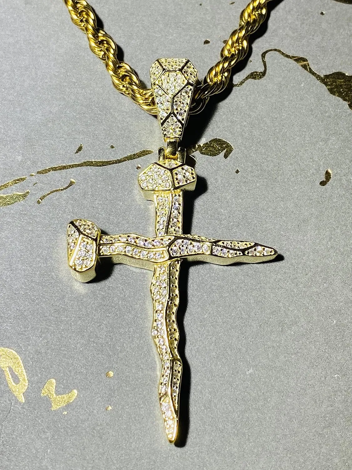 Custom Iced Cross Jesus Religious Pendant Men Women 925 Silver Italy Gold Finish Iced Silver Charm Ice Out Pendant Stainless Steel Real 3 mm Rope Chain, Christina Jesus Christ Jewelry, Iced Pendant
