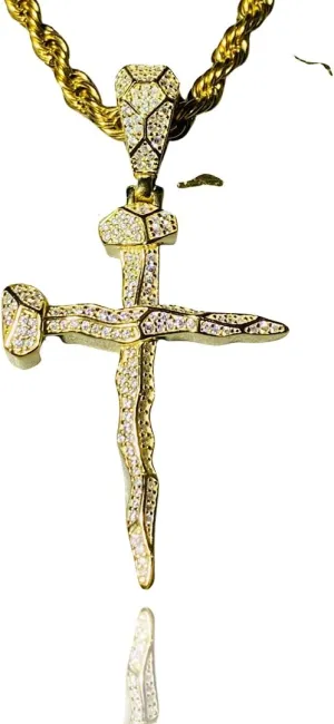 Custom Iced Cross Jesus Religious Pendant Men Women 925 Silver Italy Gold Finish Iced Silver Charm Ice Out Pendant Stainless Steel Real 3 mm Rope Chain, Christina Jesus Christ Jewelry, Iced Pendant