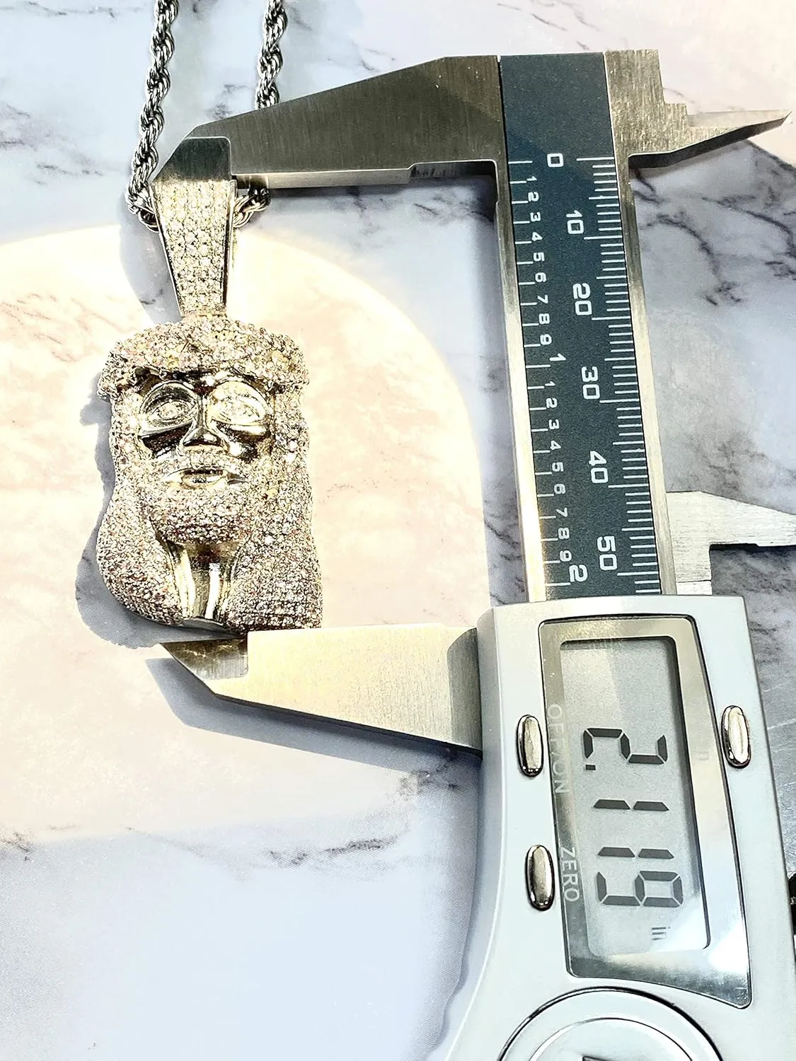 Custom JESUS CHRIST Men Women 925 Italy White Gold Finish Iced Charm Ice Out Pendant Stainless Steel Real 3 mm Rope, Mans Jewelry, Iced Pendant, Rope Necklace 16"- 24"