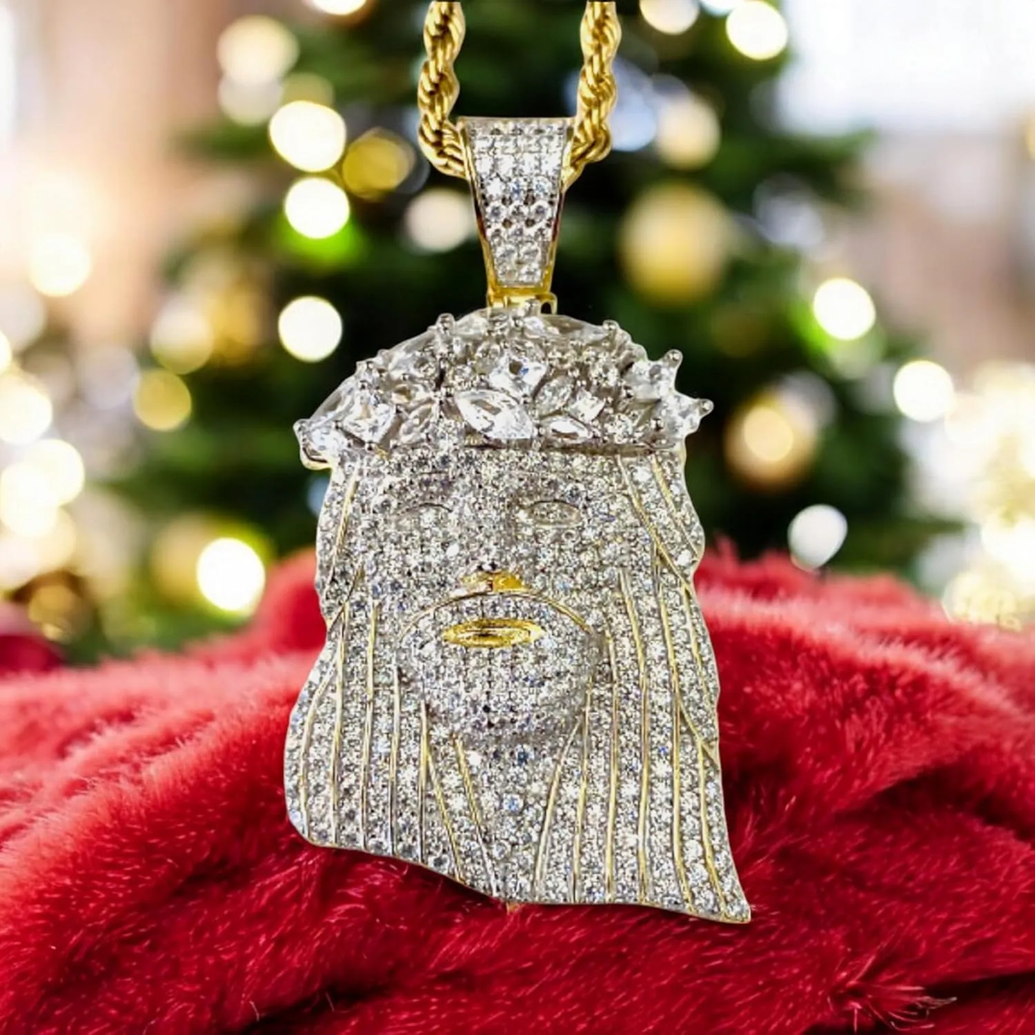 Custom JESUS Men Women 925 Italy White Gold Finish Iced Silver Charm Ice Out Pendant Stainless Steel Real 3 mm Rope Chain, Mans Jewelry, Iced Pendant, Rope Necklace 16"- 24"