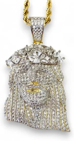 Custom JESUS Men Women 925 Italy White Gold Finish Iced Silver Charm Ice Out Pendant Stainless Steel Real 3 mm Rope Chain, Mans Jewelry, Iced Pendant, Rope Necklace 16"- 24"