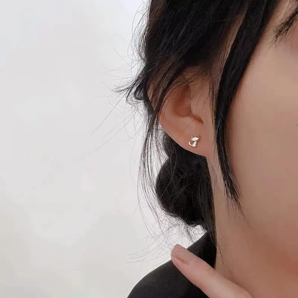Cute Cat Stud Earrings S925 Sterling Silver Minimalist Lovely Pet Animal Tiny Cartilage Earring Ear Studs Piercing Hypoallergenic Jewelry Gifts for Women Girls