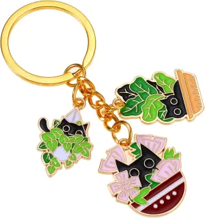 Cute Keychain for Women Potted Plant Black cat Key chains Cute Car Keyrings Accessories Bag Purse Charms Gifts for Friends